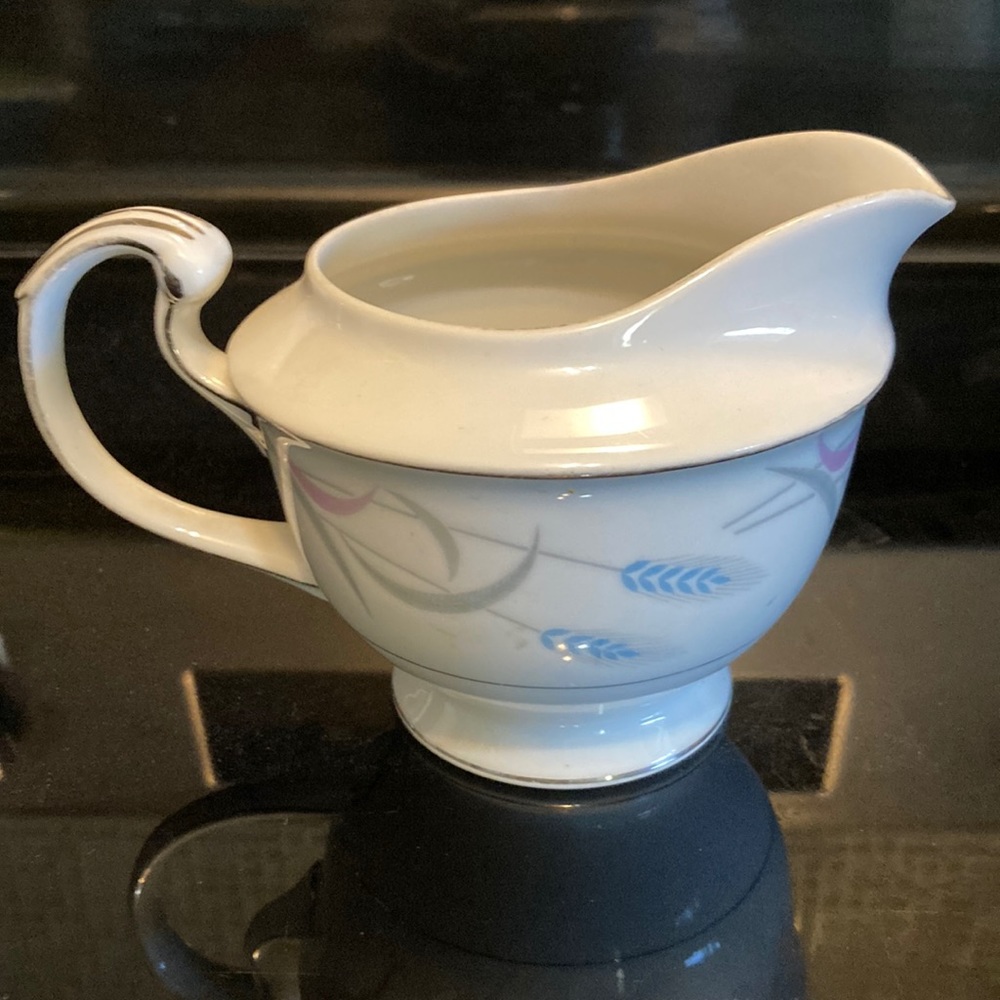 Vintage Valmont China Japan Royal wheat Creamer perfect condition w/silver rim